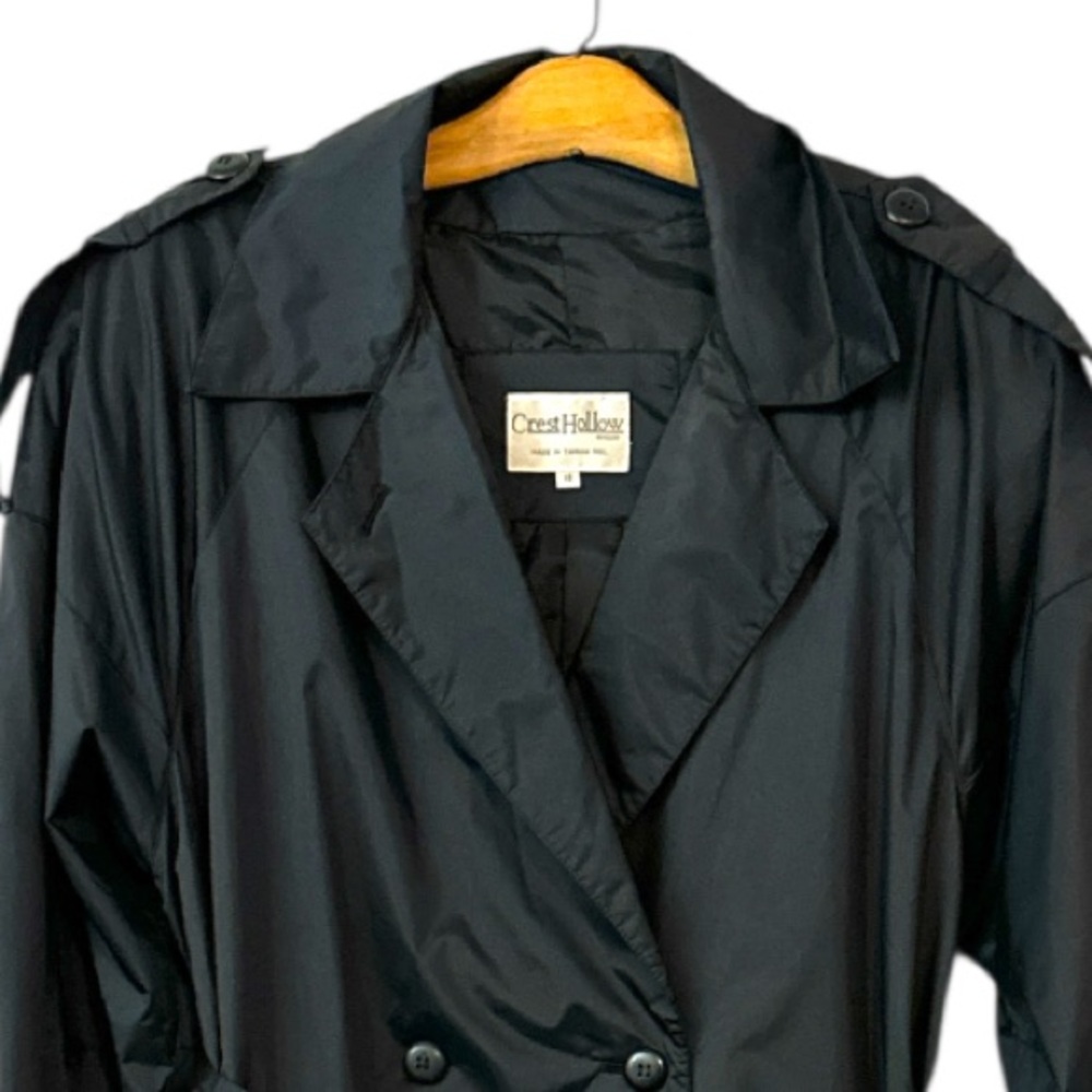 Shiny Black Belted Trench Rain Coat Vintage 90’s Crest Hollow  women’s size 11‎ - Picture 3 of 9